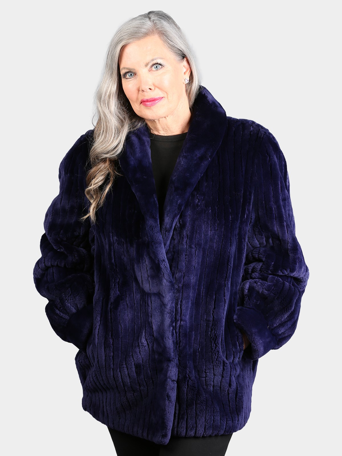 Woman's Dyed Purple Sheared Beaver Fur Jacket