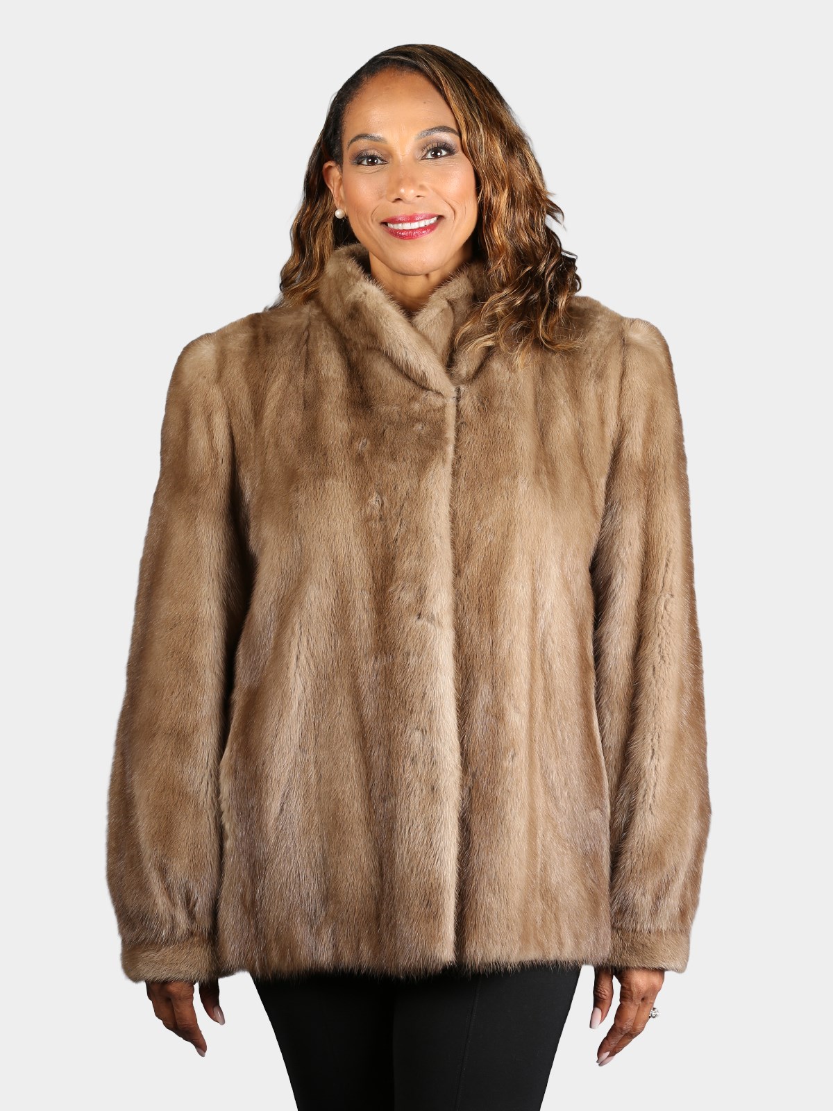 Woman's Plus Size Natural Pastel Mink Fur Jacket