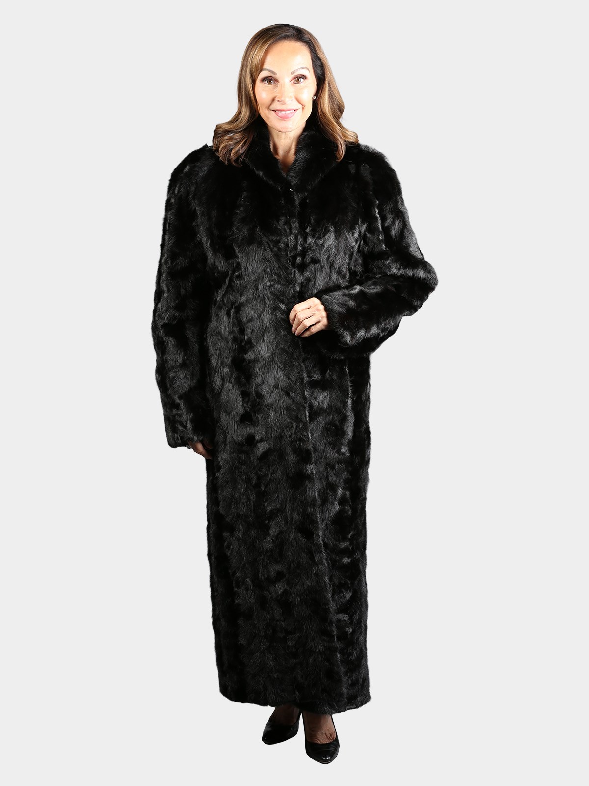 Woman's Dyed Black Sculptured Mink Fur Coat