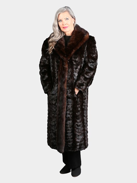 Woman's Dyed Dark Brown Sculptured Mink Fur Coat