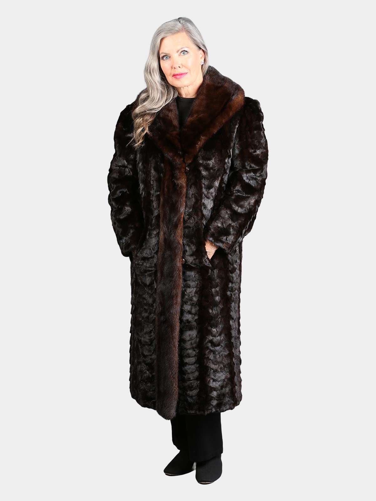 Woman's Dyed Dark Brown Sculptured Mink Fur Coat