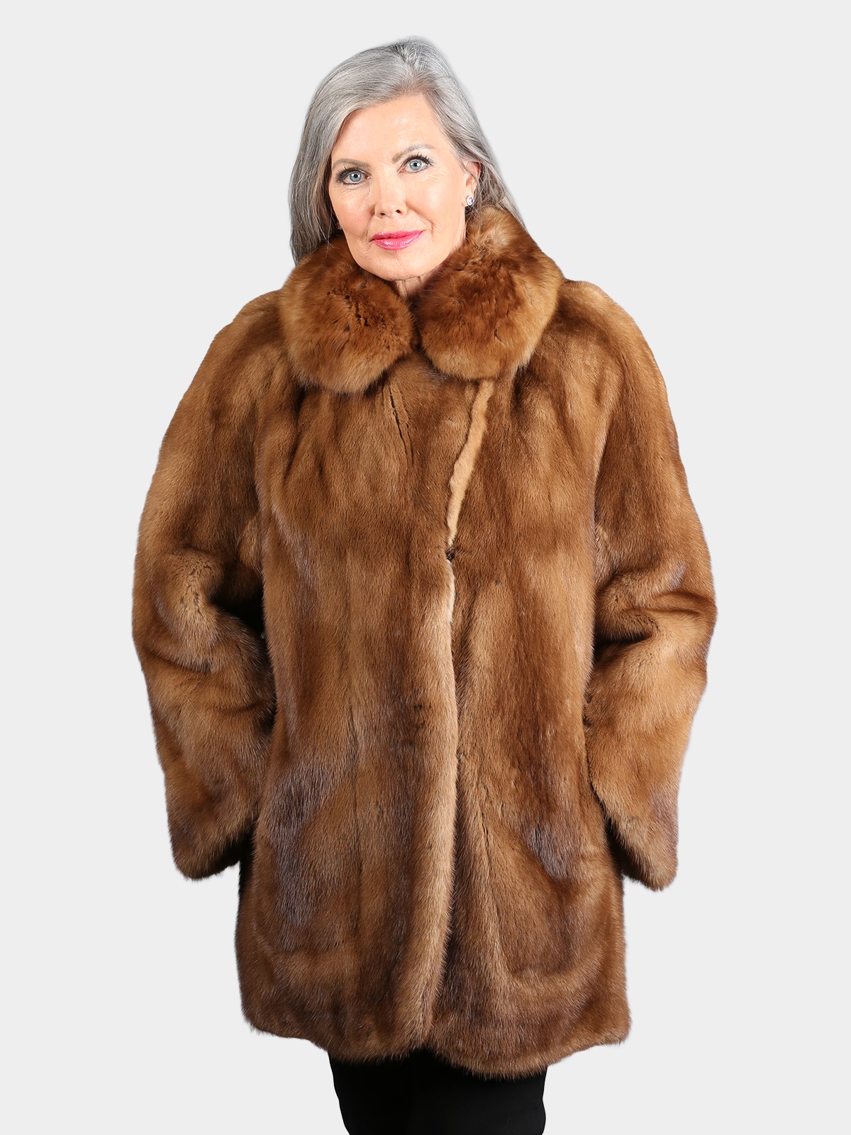 Woman's Natural Pastel Mink Fur Jacket with Large Sable Collar