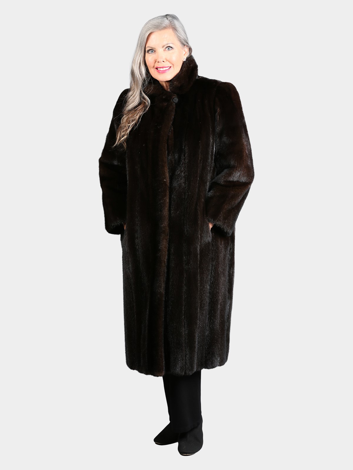 Woman's Petite Natural Deep Mahogany Mink Fur Coat