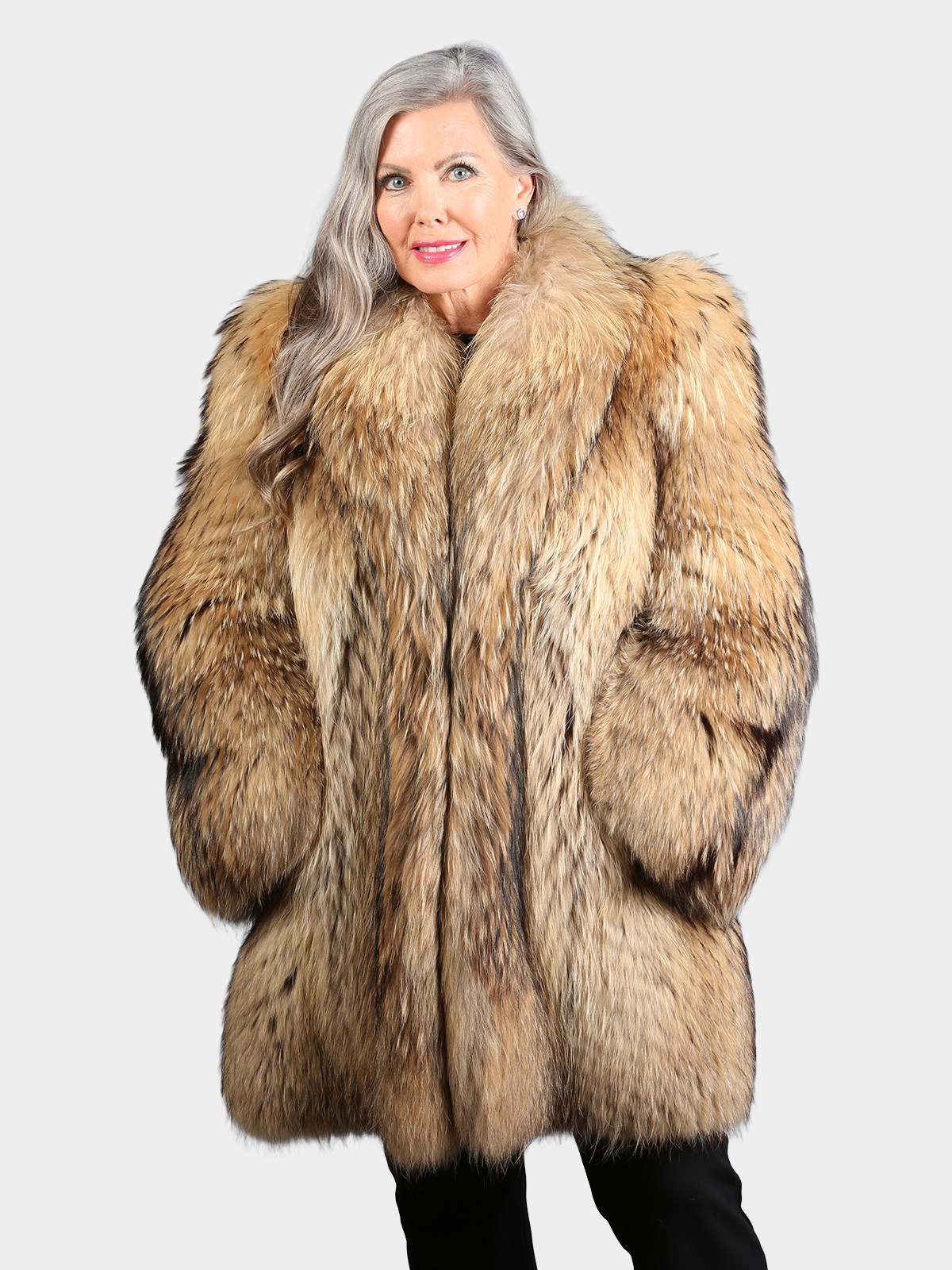 Woman's Natural Finnish Raccoon Fur Stroller