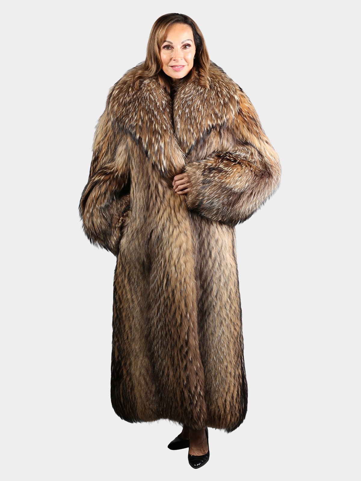 Woman's Natural Tanuki Fur Coat