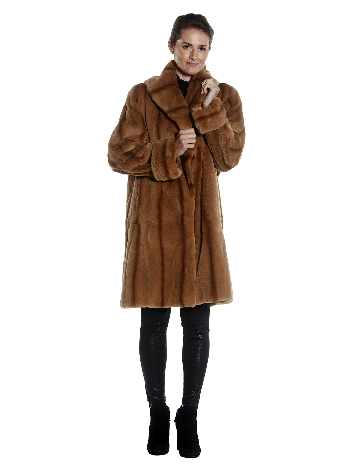 Womens Reversible Light Brown Sheared Mink Fur Coat - XL