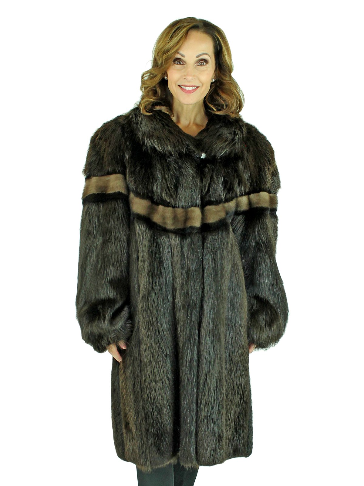 Ebony Beaver Fur Stroller with Sheared Mink Inserts - Women's Fur ...