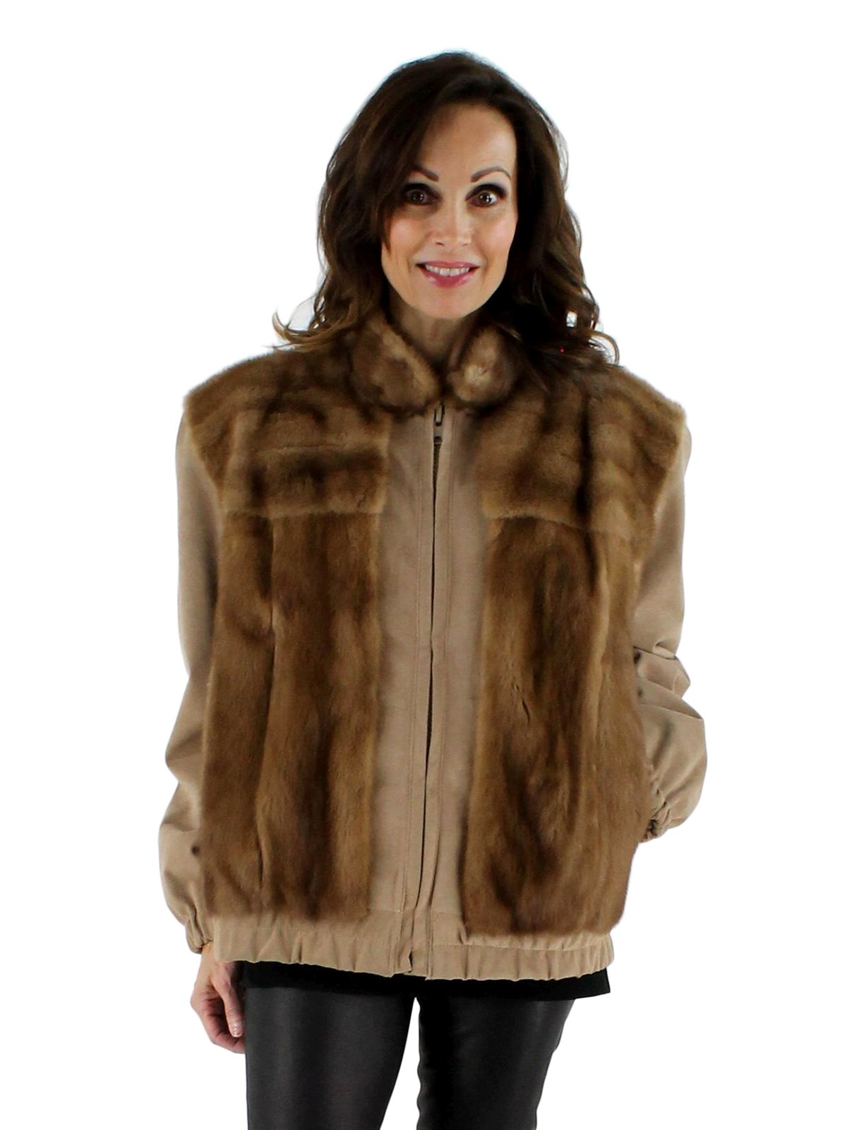 Autumn Haze Mink Fur Jacket w/ Suede Sleeves - Women's Large | Estate Furs