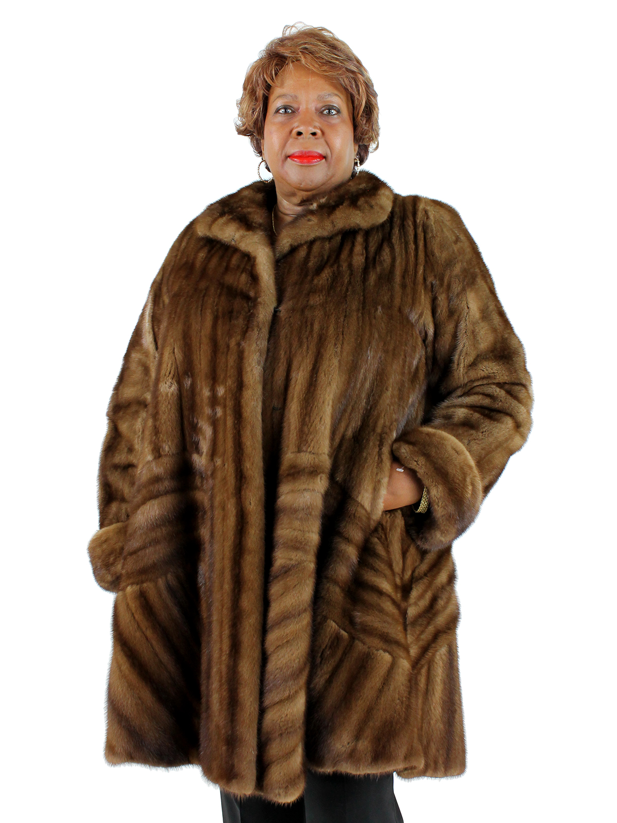 Demibuff Female Mink Directional Fur Coat Women's Plus Size Estate Furs