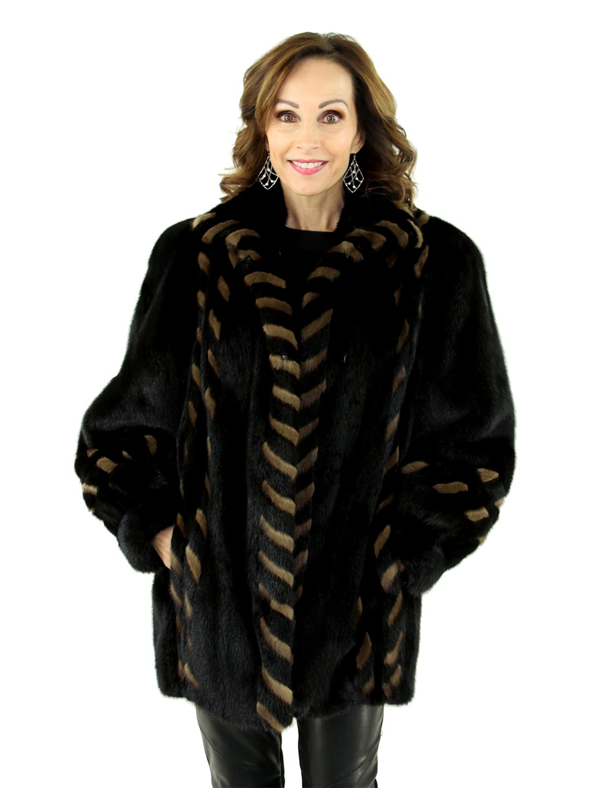 Ranch Mink Fur Jacket Reversible to Black Leather - Women's Mink Fur