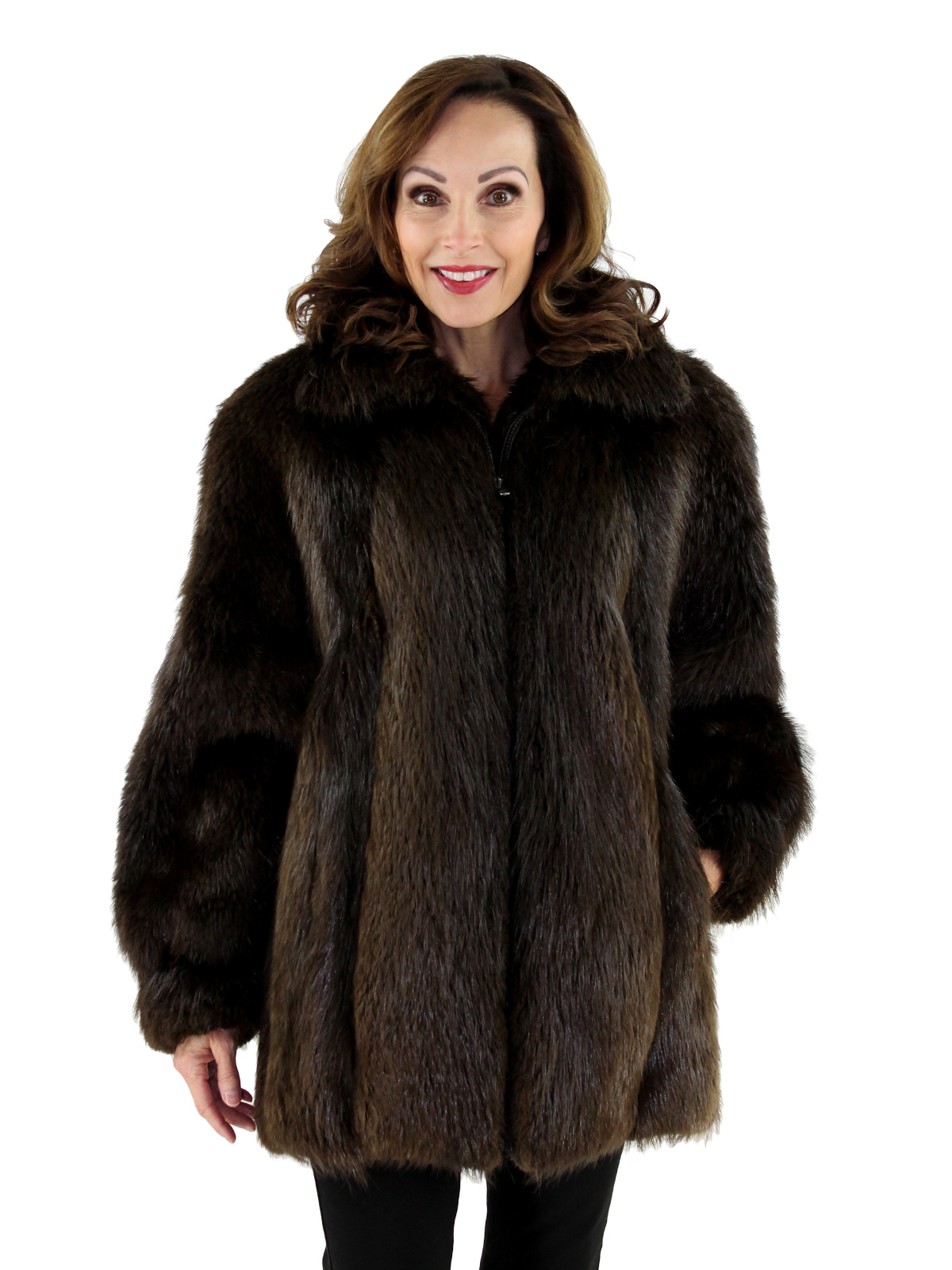 Traditional Beaver Fur Jacket with Detachable Hood - Women's Fur Jacket ...