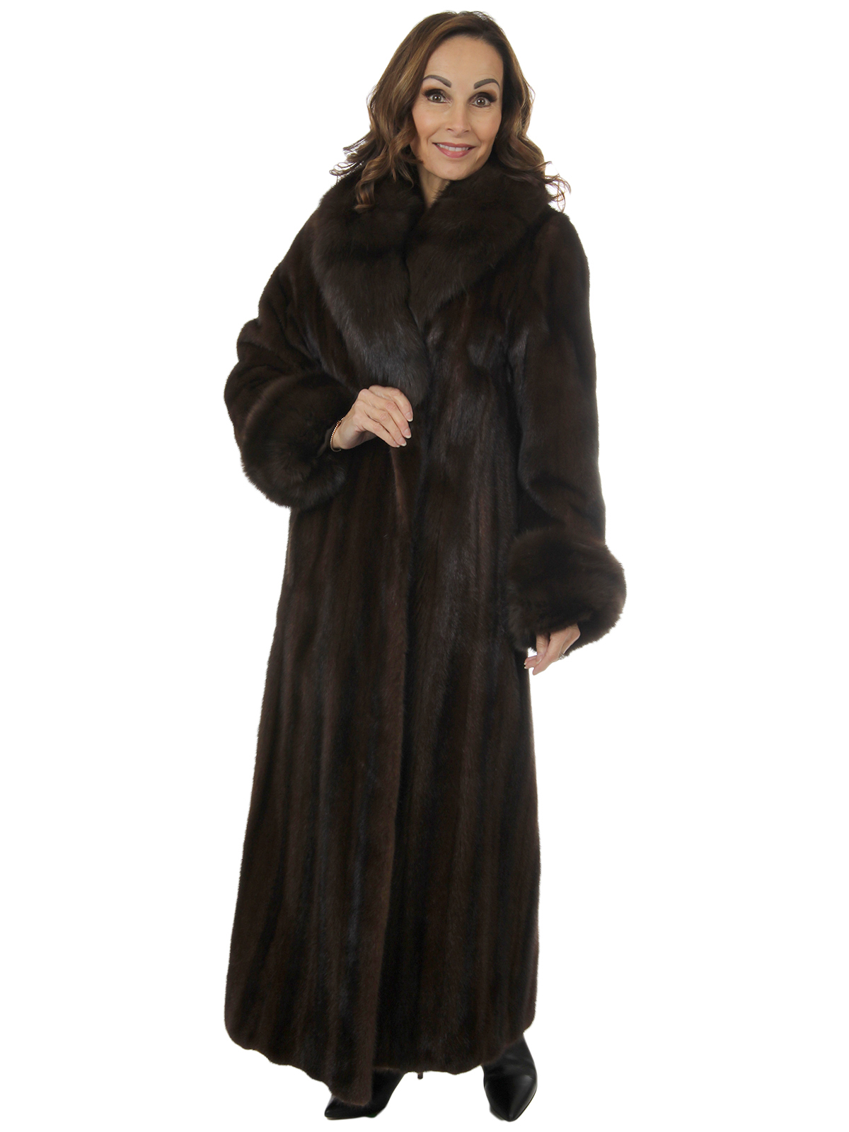 Female Mahogany Mink Fur Coat With Sable Collar And Cuffs - Medium ...