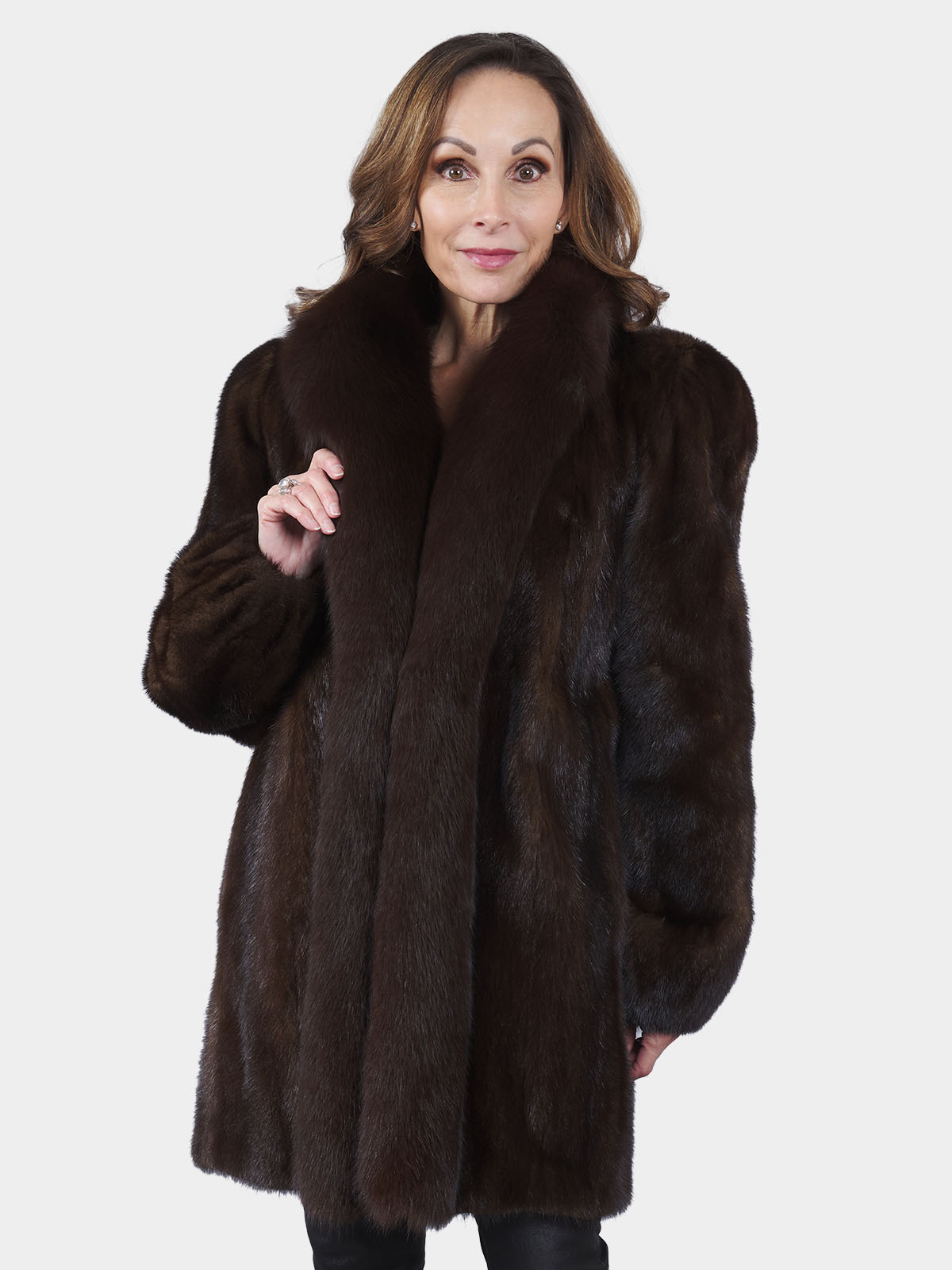 Mahogany Mink Fur Stroller w/ Fox Tuxedo | Estate Furs