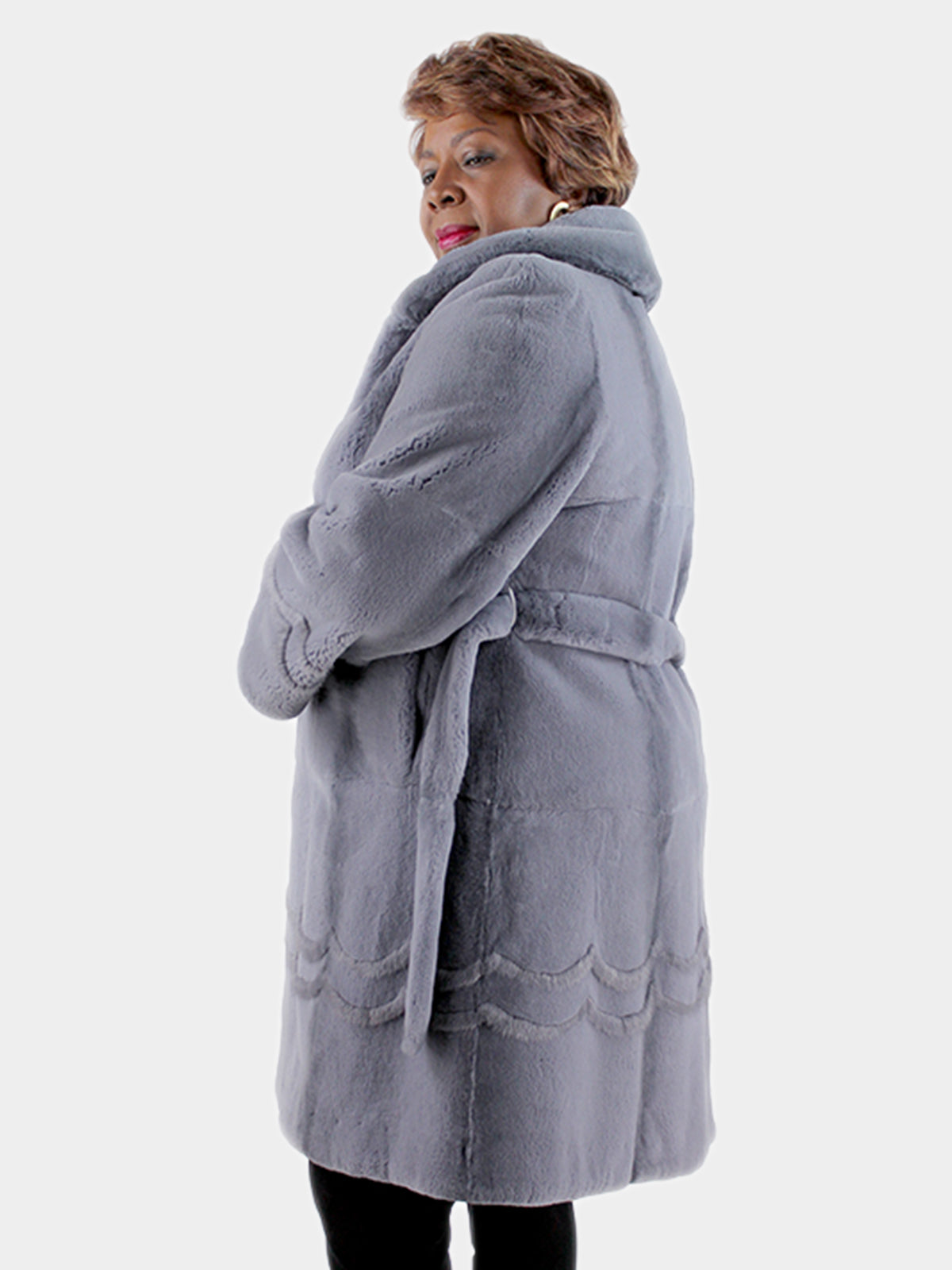 NEW Woman's Periwinkle Lavender Sheared Rabbit Fur Stroller