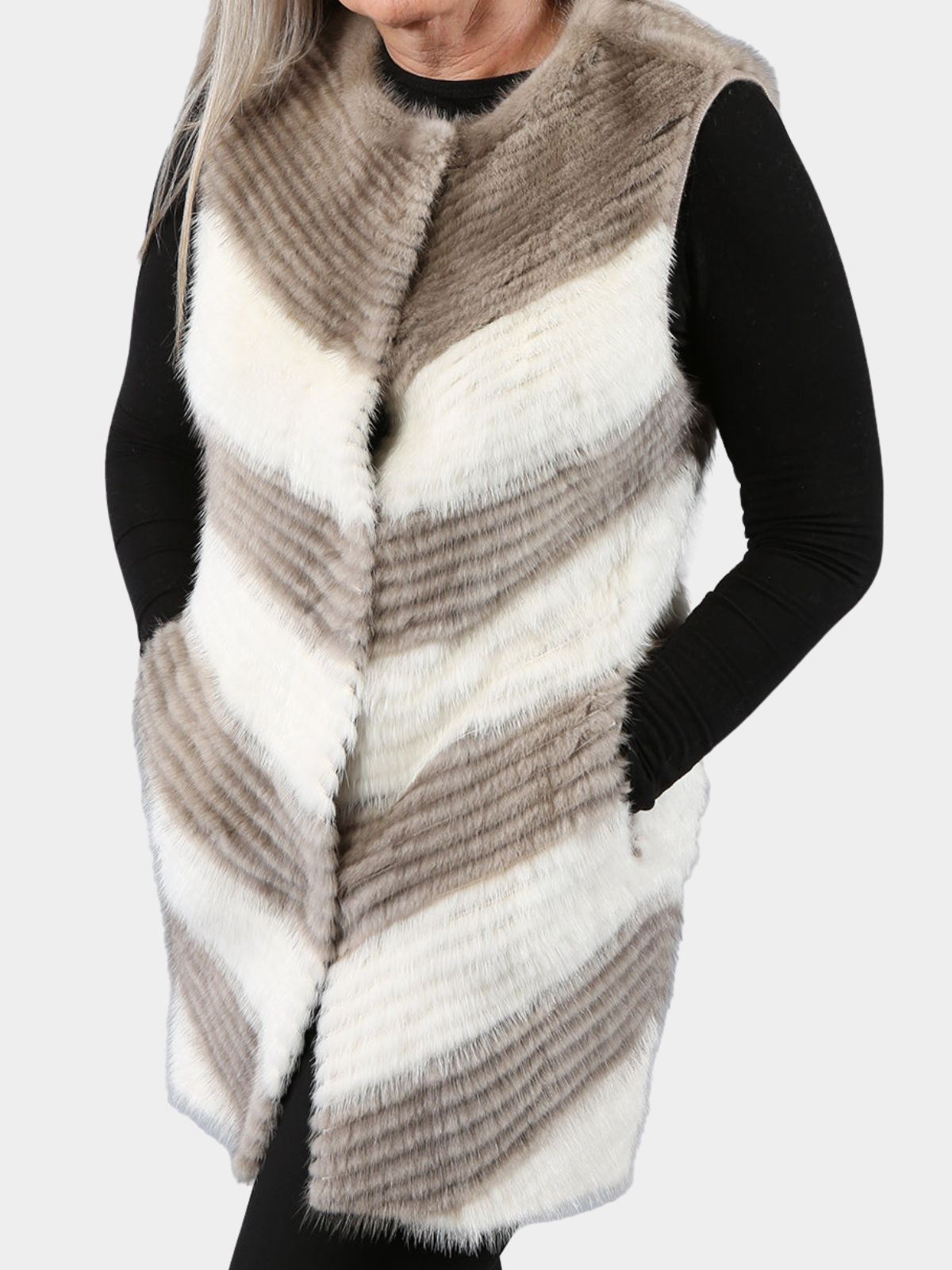 Woman's Gray and Cream Mink Fur Vest