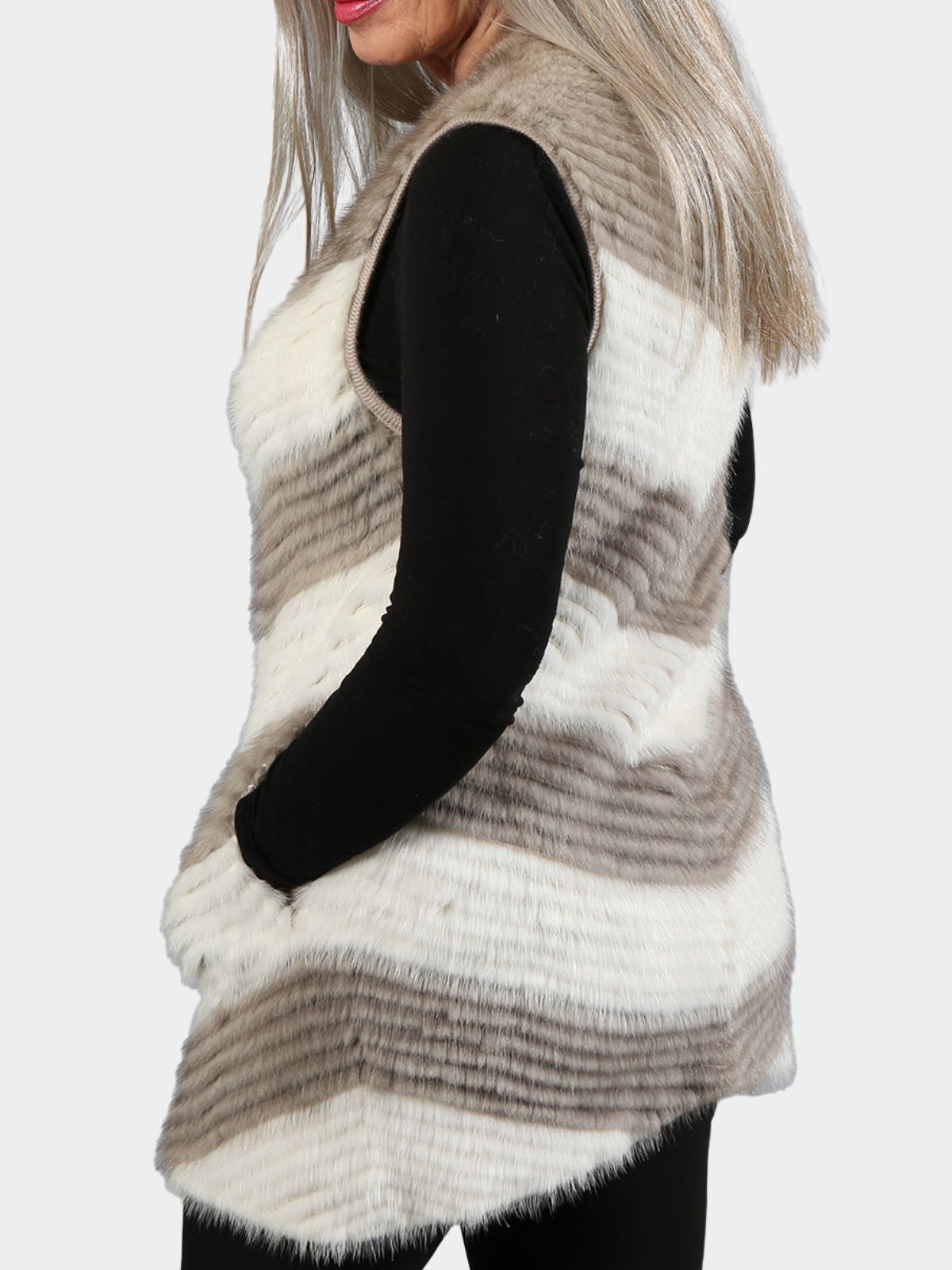 Woman's Gray and Cream Mink Fur Vest