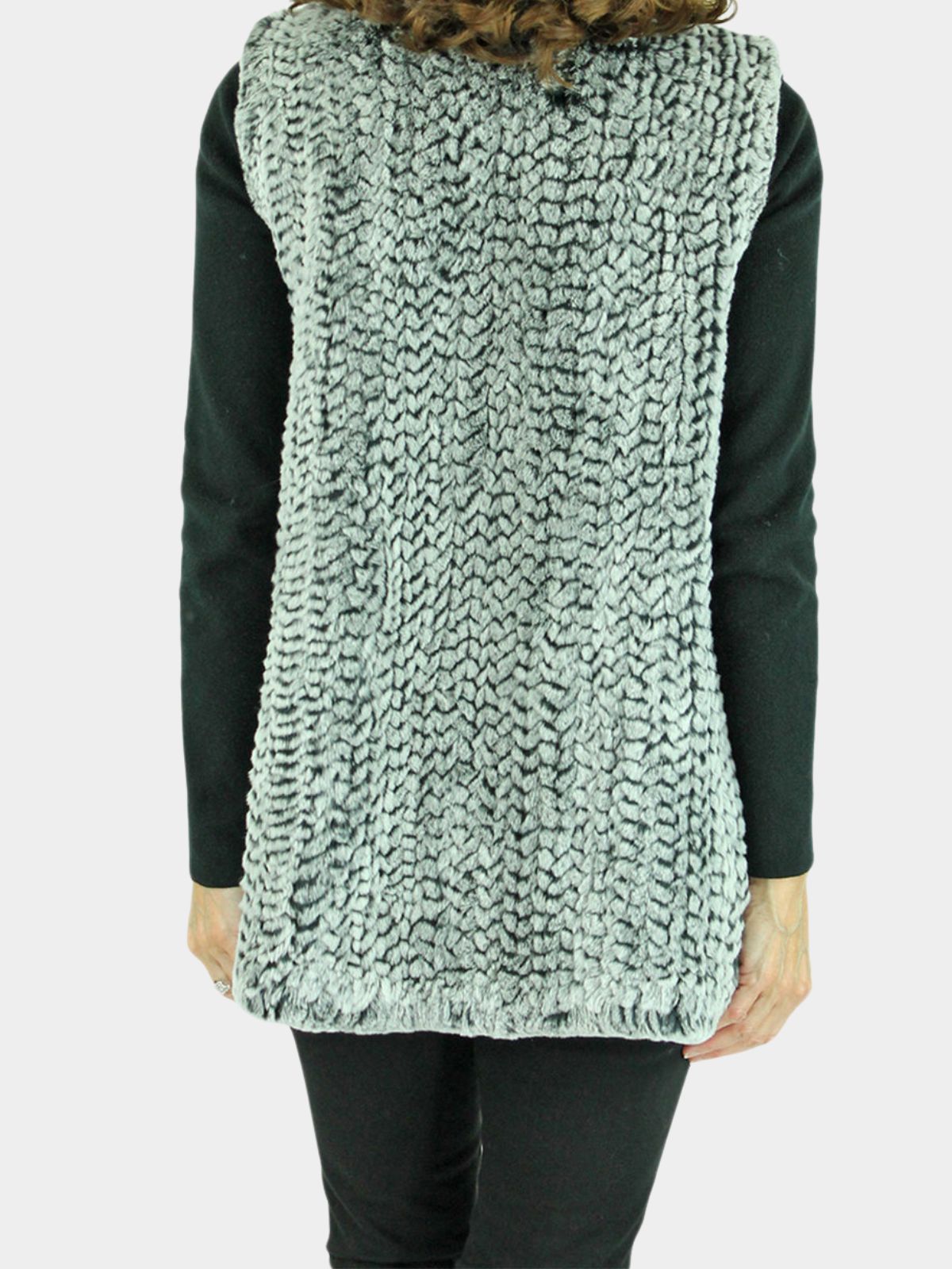 Woman's Grey Snotop Dyed Knitted Rex Rabbit Fur Vest