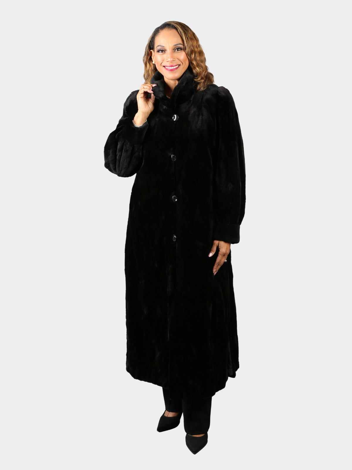 Woman's Black Sheared and Sculptured Mink Fur Coat (Reversible)