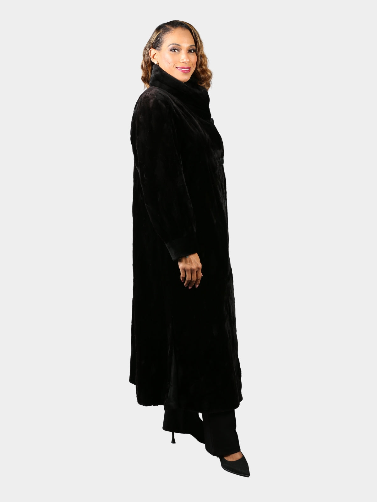 Woman's Black Sheared and Sculptured Mink Fur Coat (Reversible)