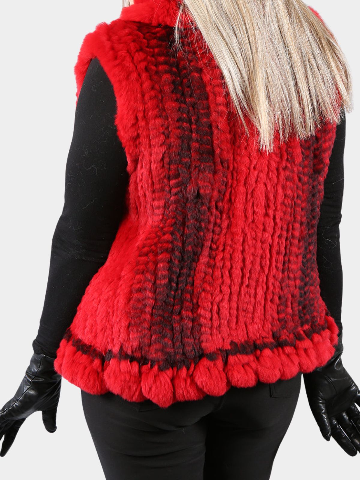 Woman's Red Chinchilla Dyed Rex Rabbit Knit Fur Vest