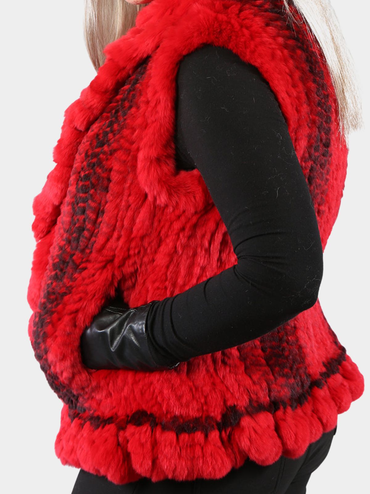 Woman's Red Chinchilla Dyed Rex Rabbit Knit Fur Vest