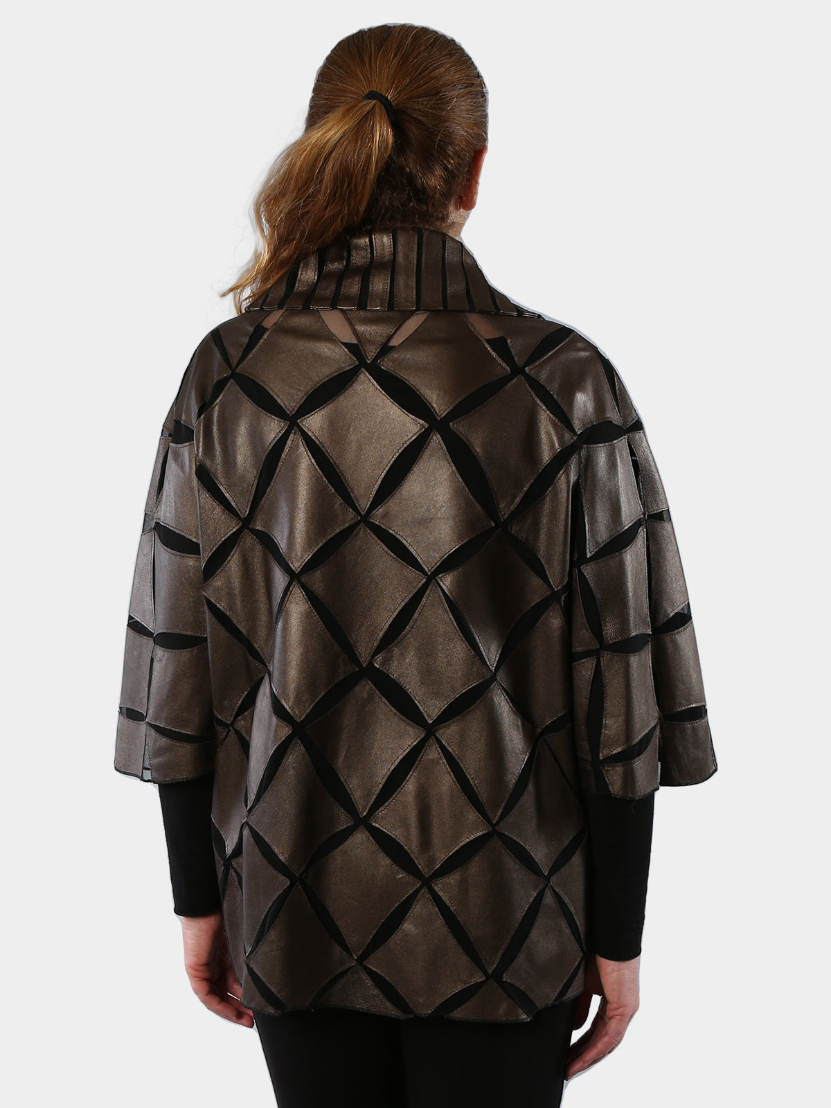 Woman's Bronze Leather and Black Mesh Jacket