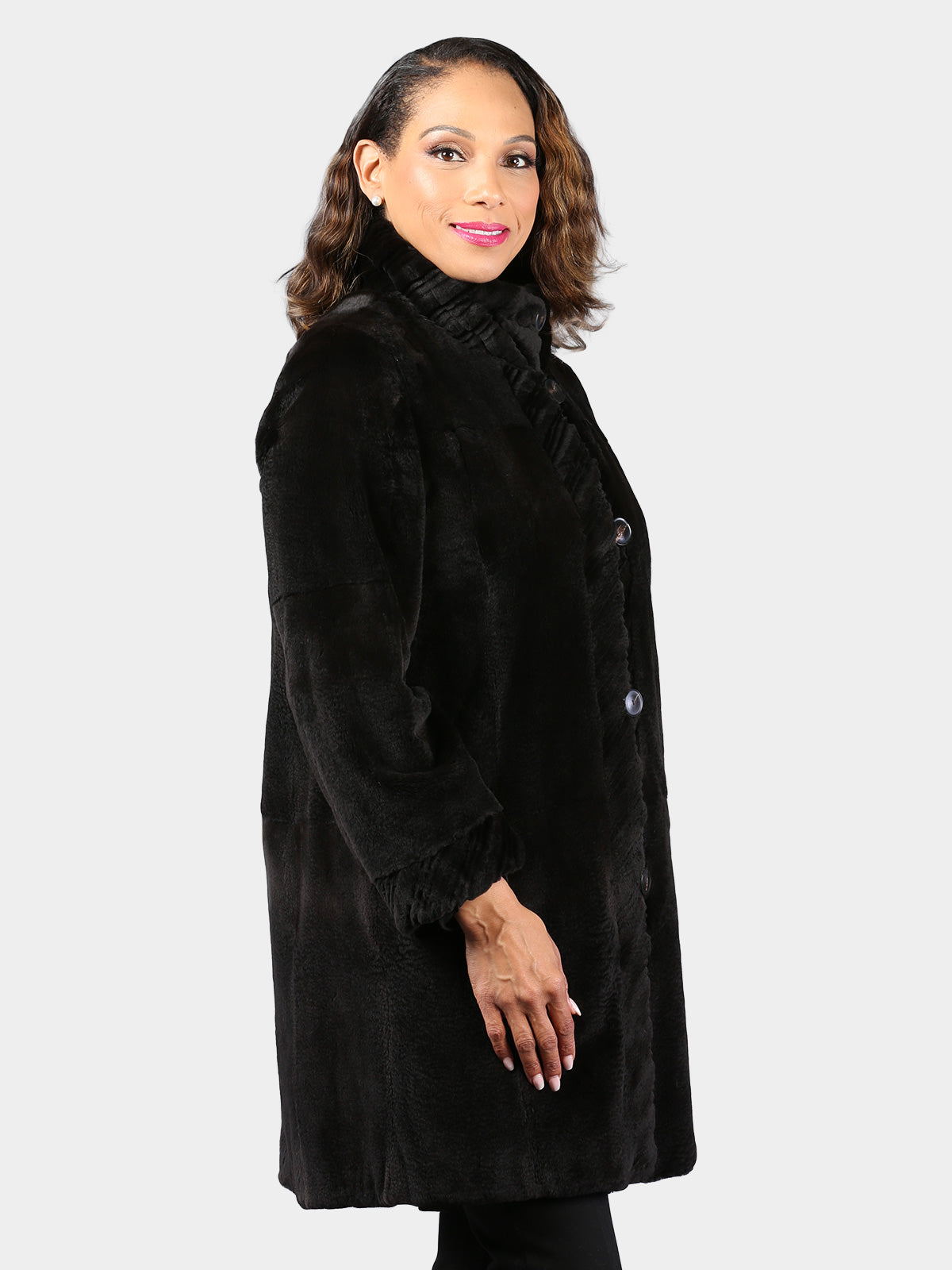 Woman's Black Sheared Mink Fur Stroller Reversing to Rain Taffeta