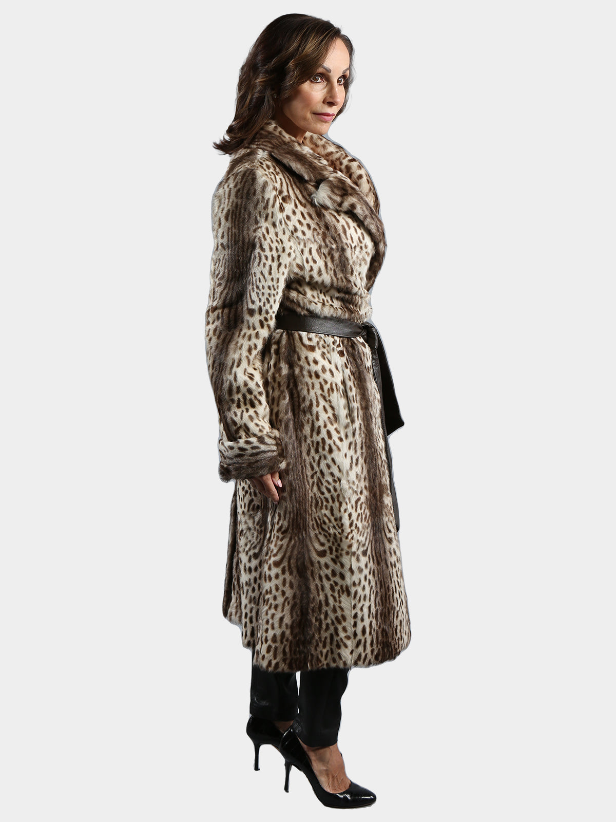 Woman's Animal Print Stenciled Goat Fur Coat