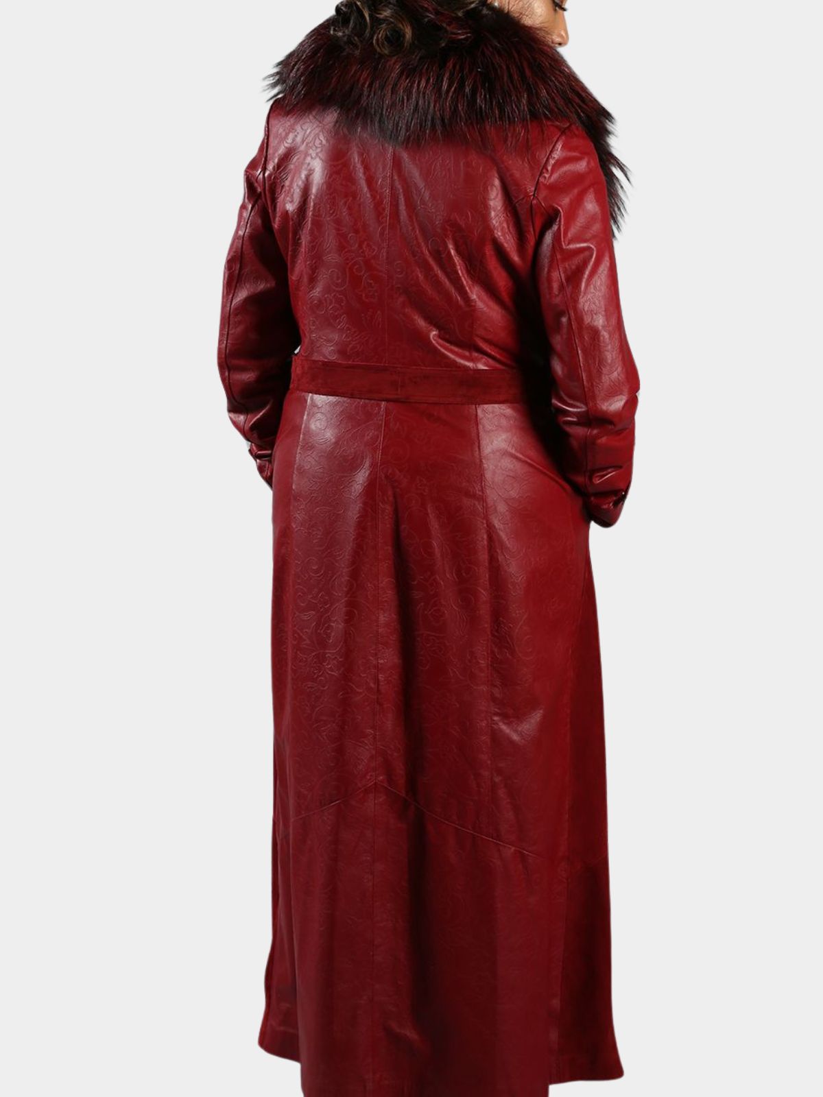 Woman's Oxblood Leather Coat with Dyed to Match Detachable Fox Collar
