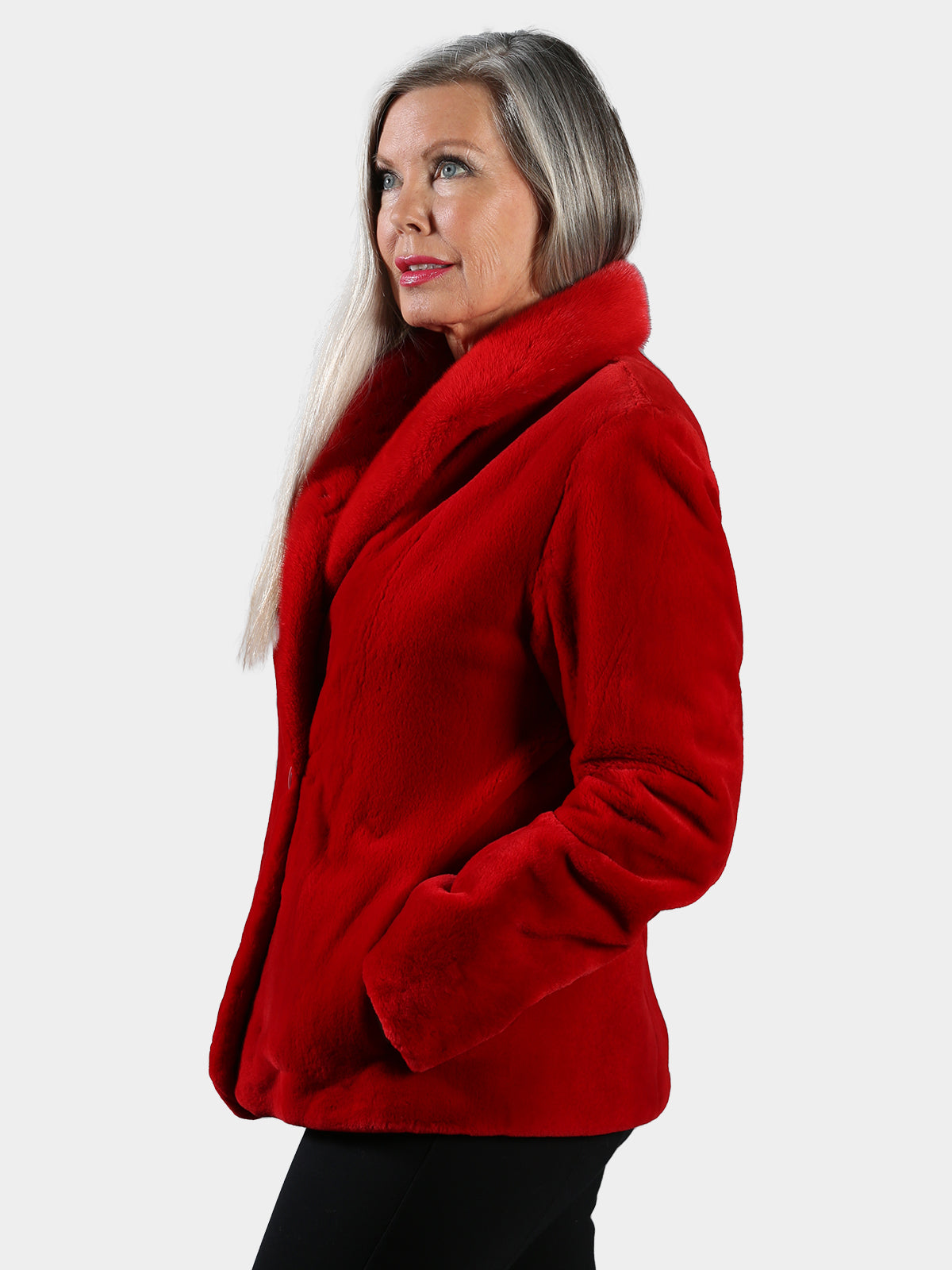 Woman's Red Sheared Mink Fur Jacket