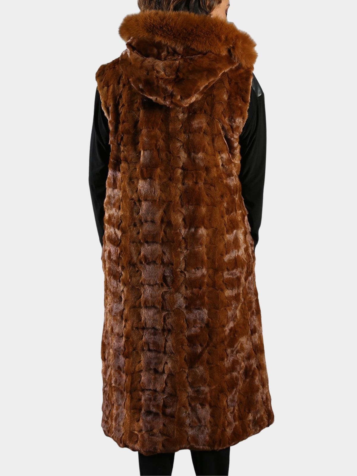 Woman's Whiskey Full Length Sectioned Mink Fur Vest