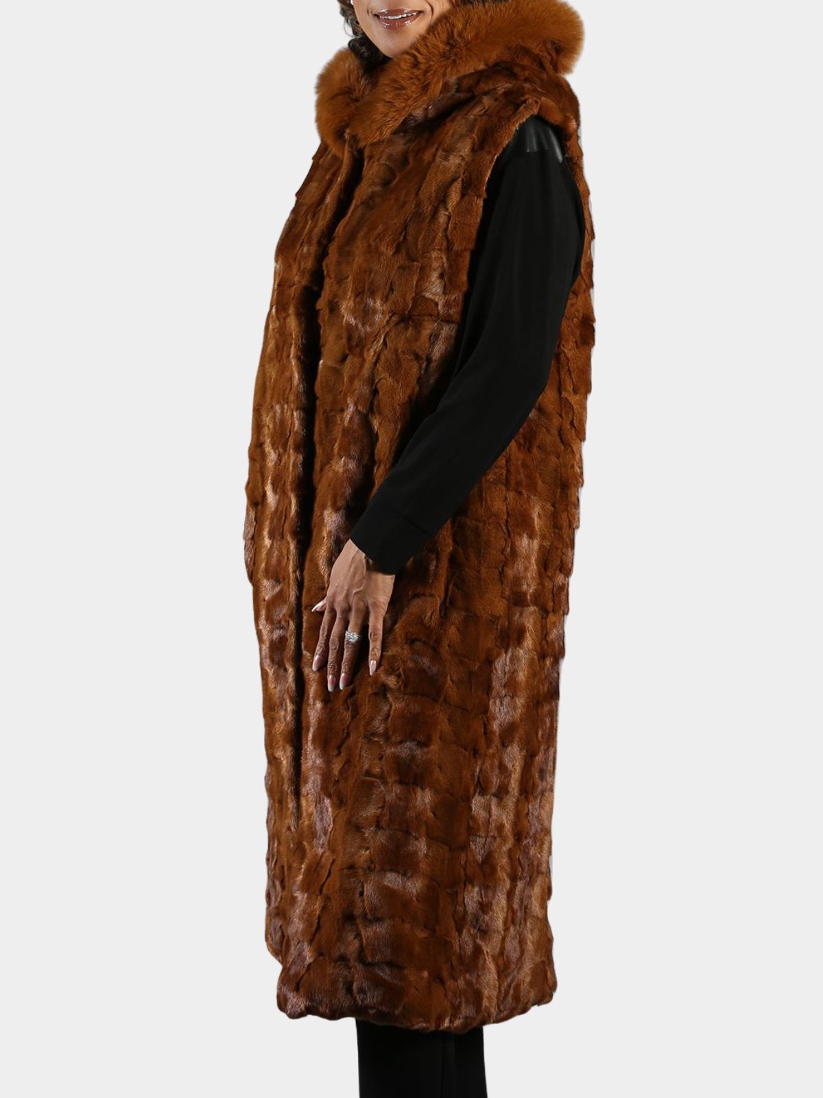 Woman's Whiskey Full Length Sectioned Mink Fur Vest