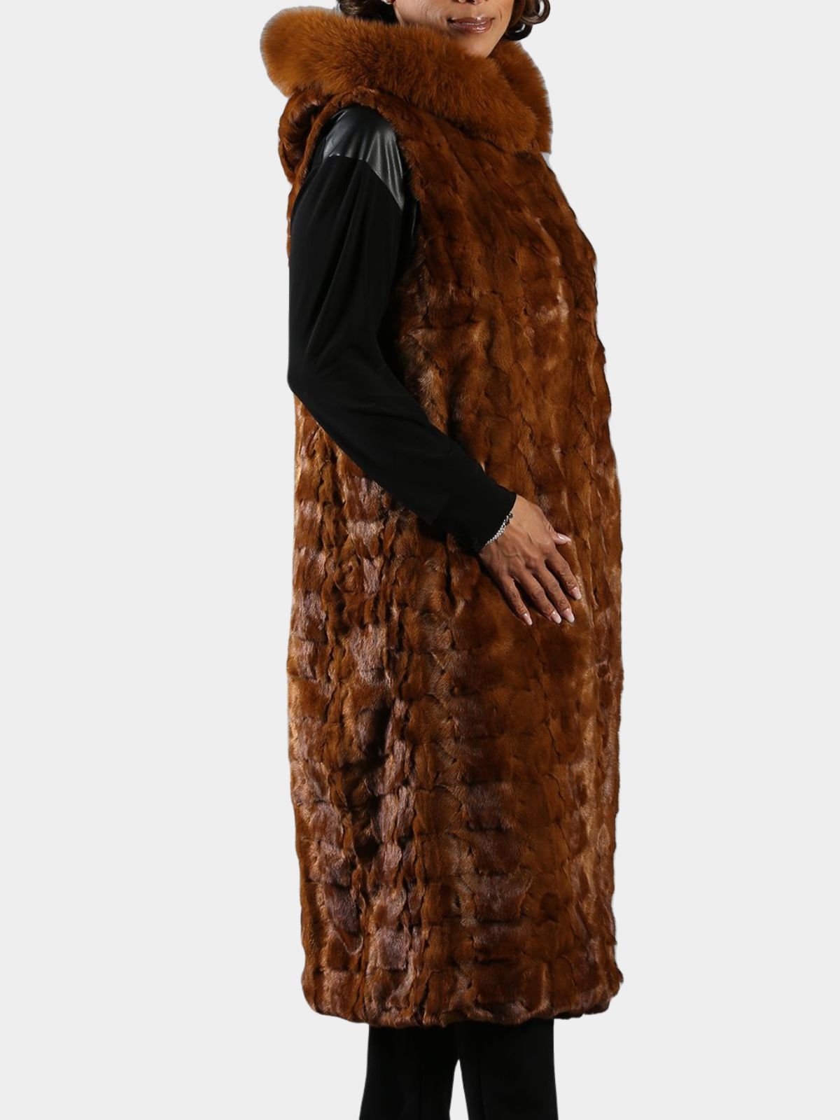 Woman's Whiskey Full Length Sectioned Mink Fur Vest