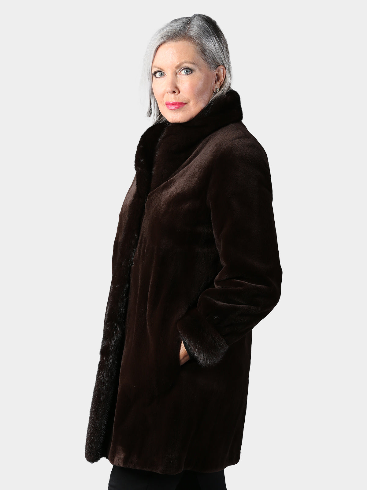 Woman's Dark Brown Sheared Mink Fur Stroller (Reversible)