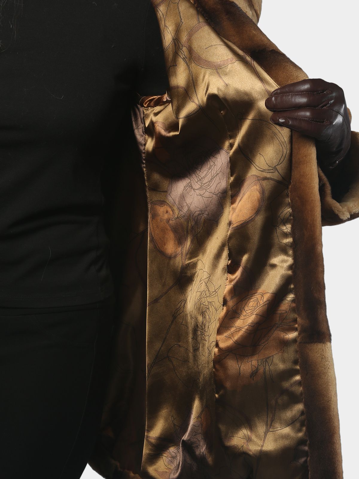 Woman's Bleached Mahogany Degrade Sheared Mink Fur Parka with Double Fur Hood