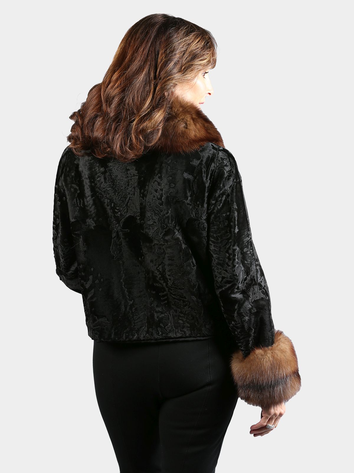 Woman's Vintage Petite Swakara Lamb Jacket with Sable  Fur Trim