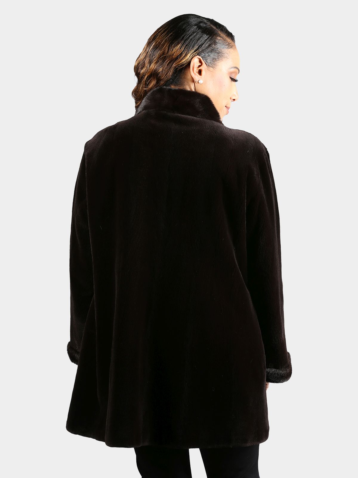 Woman's Gorski Dyed Brown Sheared Mink Fur Stroller Reversing to Rain Taffeta