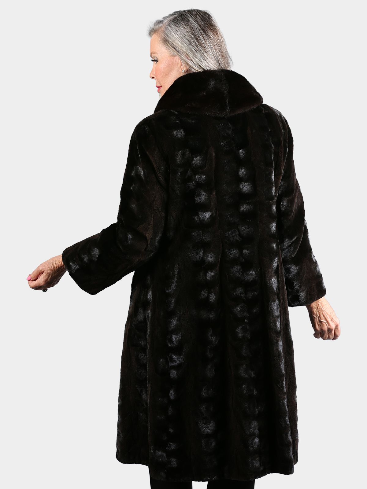 Woman's Black Dyed Semi Sheared Sculptured Mink Coat