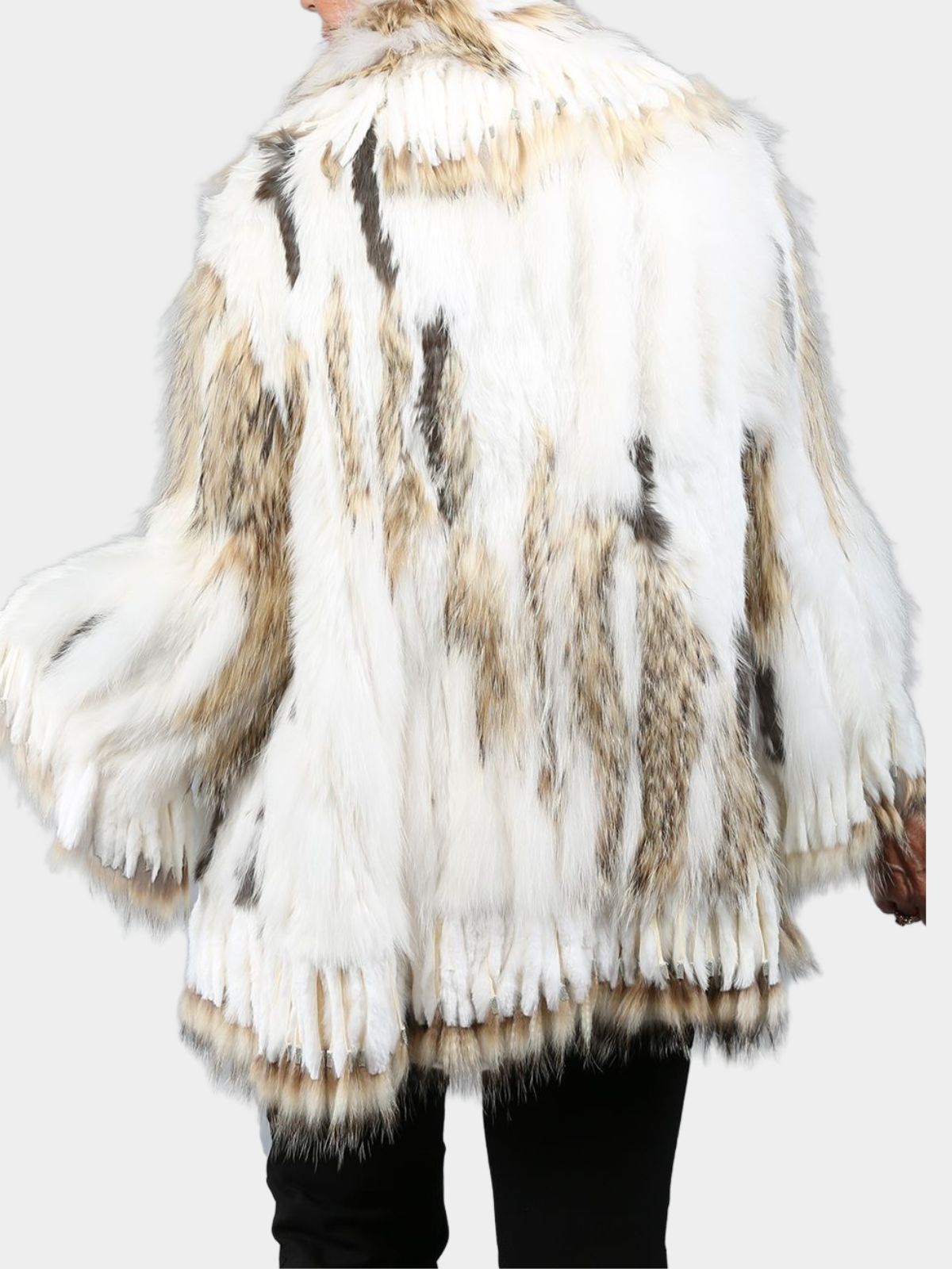 Woman's White Multicolor Knitted Rex Rabbit / Fox / Finn Raccoon Fur Jacket