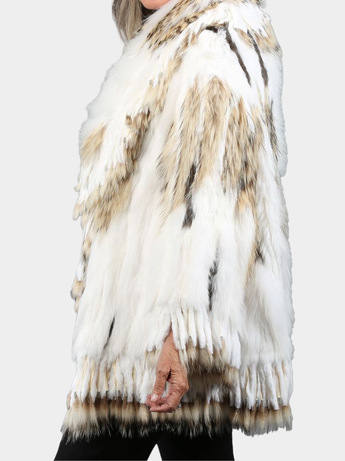 Woman's White Multicolor Knitted Rex Rabbit / Fox / Finn Raccoon Fur Jacket