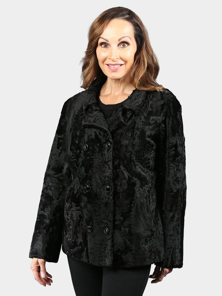 ビンテージ！EMBA 黒 ファージャケット　フォーカルガンプレート Woman's Vintage Black Broadtail Lamb Fur Jacket