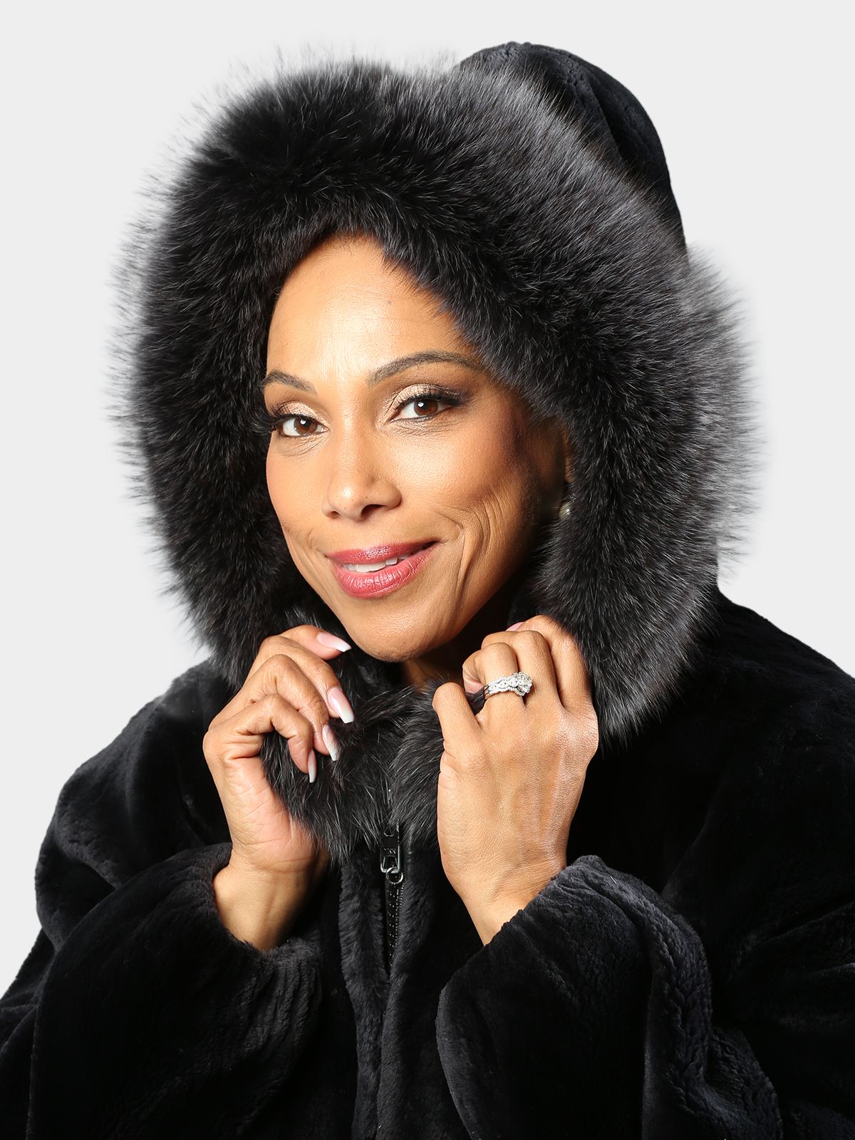 Woman's Dyed Deep Navy Sheared Beaver Fur Parka