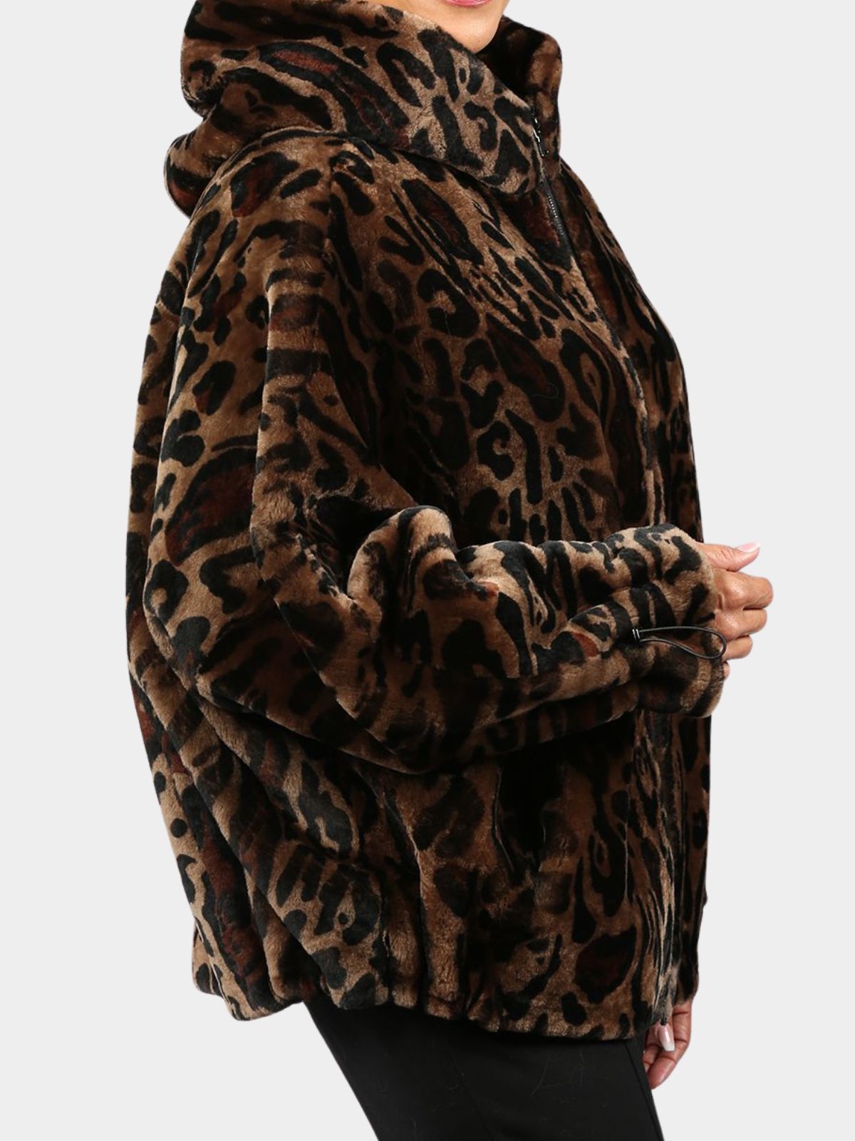 Woman's Leopard Print Hooded Shearling Jacket