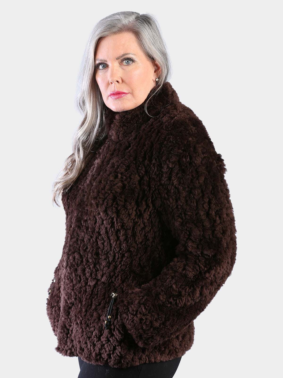Woman's Lishman Dyed Espresso Sheared and Knit Beaver Fur Jacket