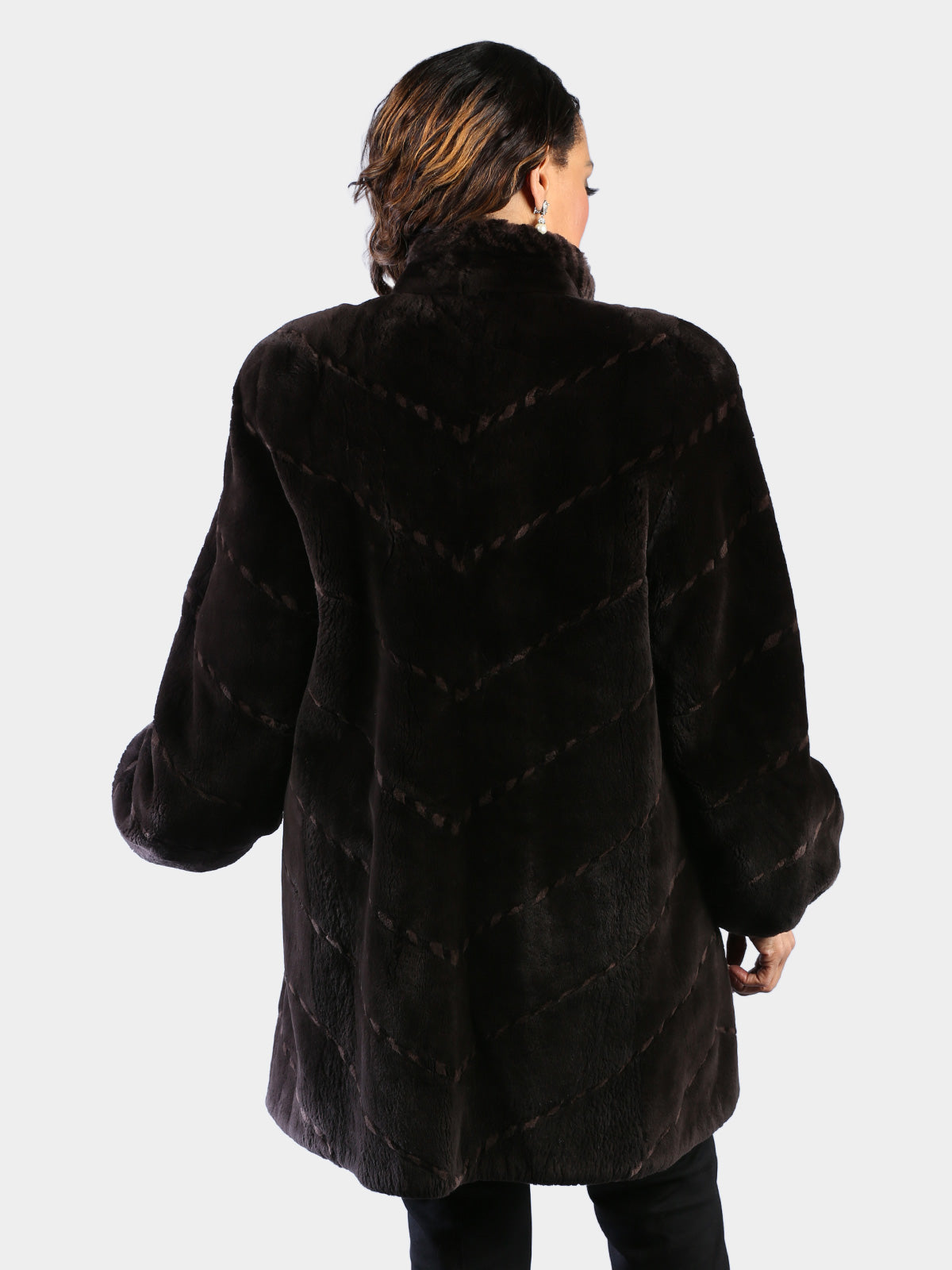 Woman's Dyed Brown Sheared Beaver Fur Stroller with Light Tan Sheared Beaver Inserts