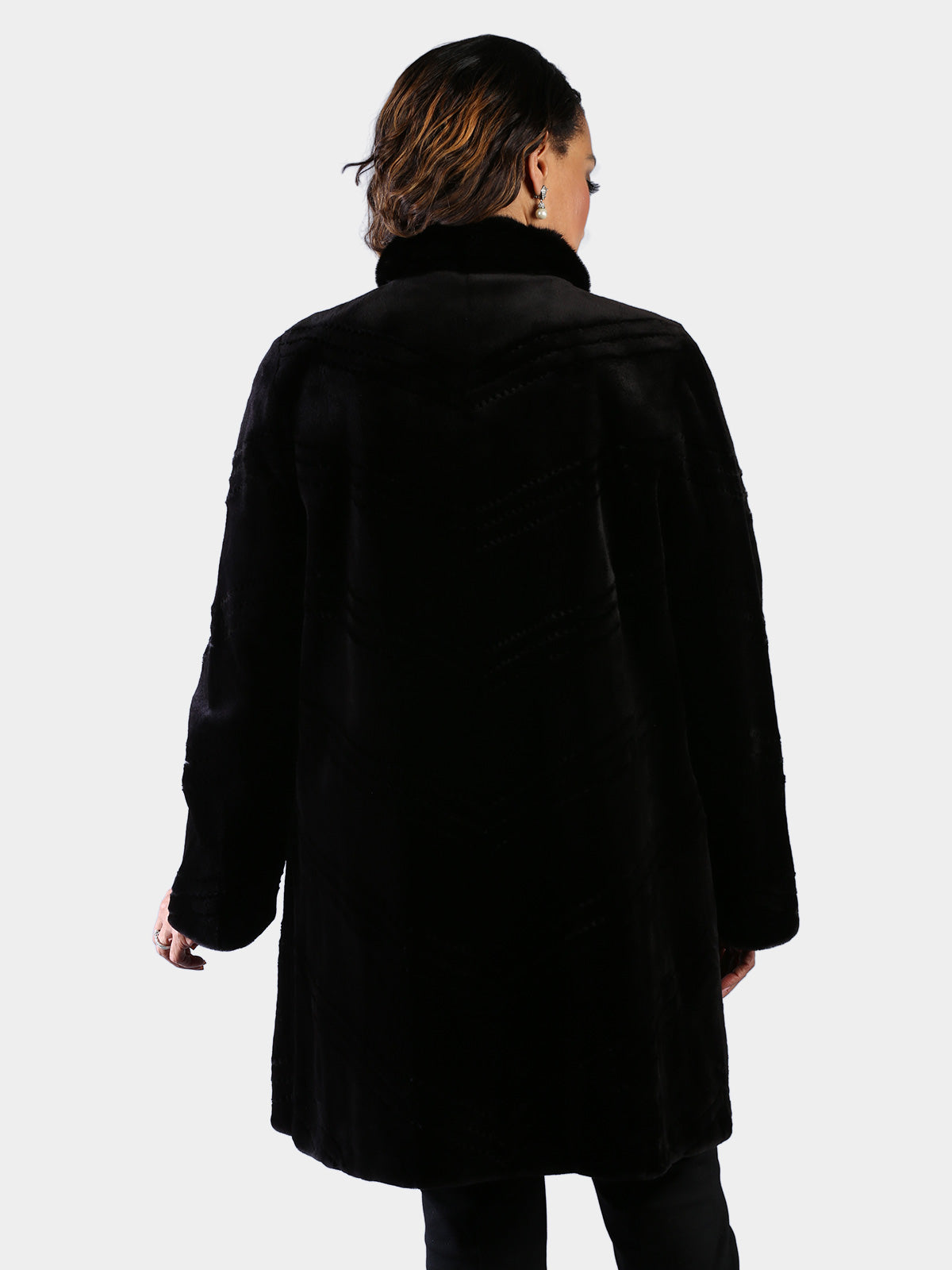 Woman's Dyed Black Sheared Mink Fur Stroller Reversing to Black Rain Taffeta