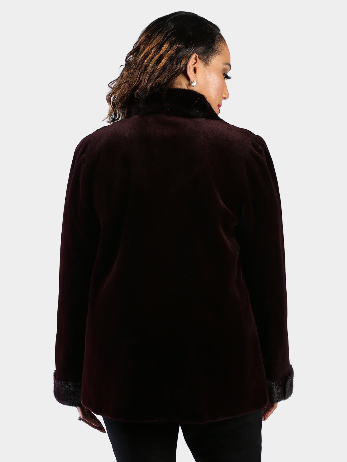 Woman's Dyed Matara Sheared Mink Fur Jacket Reversible to Rain Taffeta