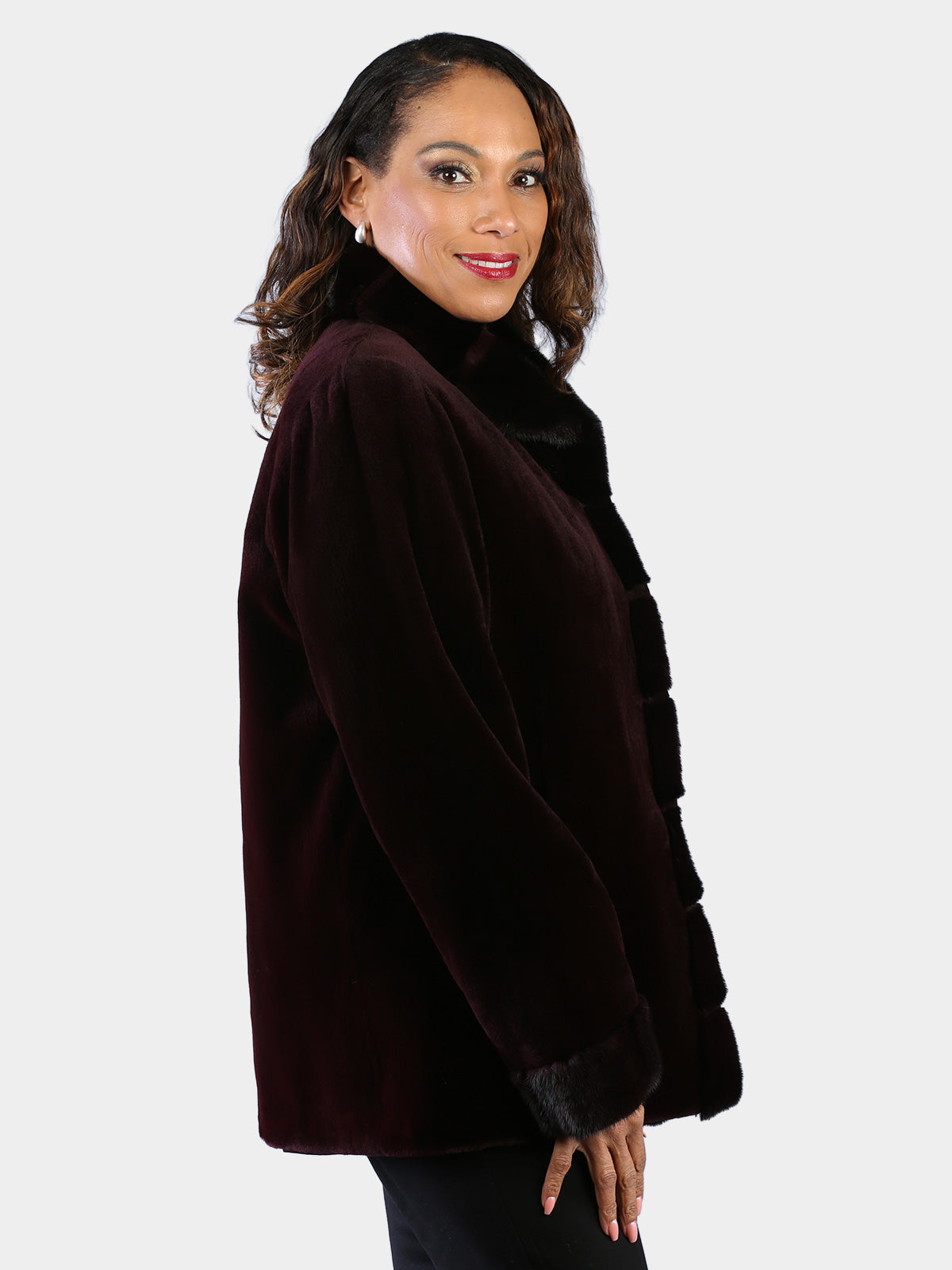 Woman's Dyed Matara Sheared Mink Fur Jacket Reversible to Rain Taffeta