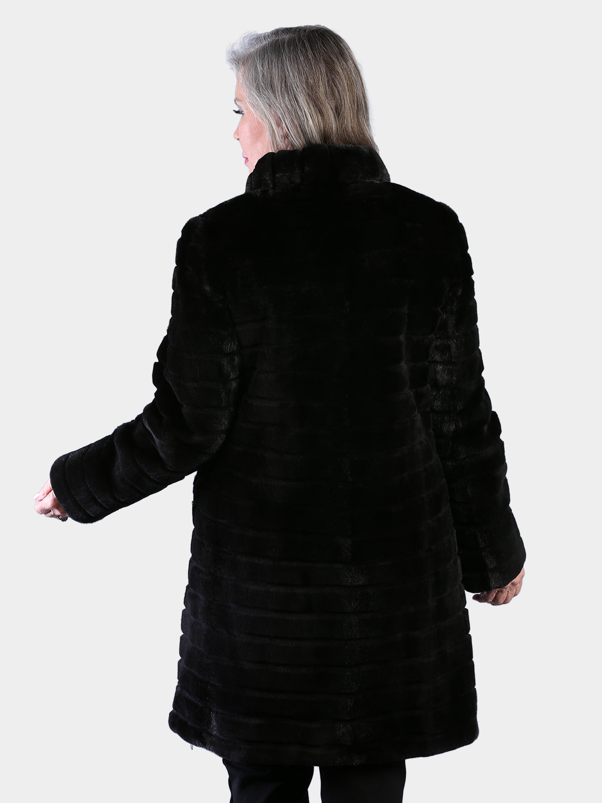 Woman's Dyed Black Semi Sheared Mink Fur Stroller Reversible to Rain Taffeta