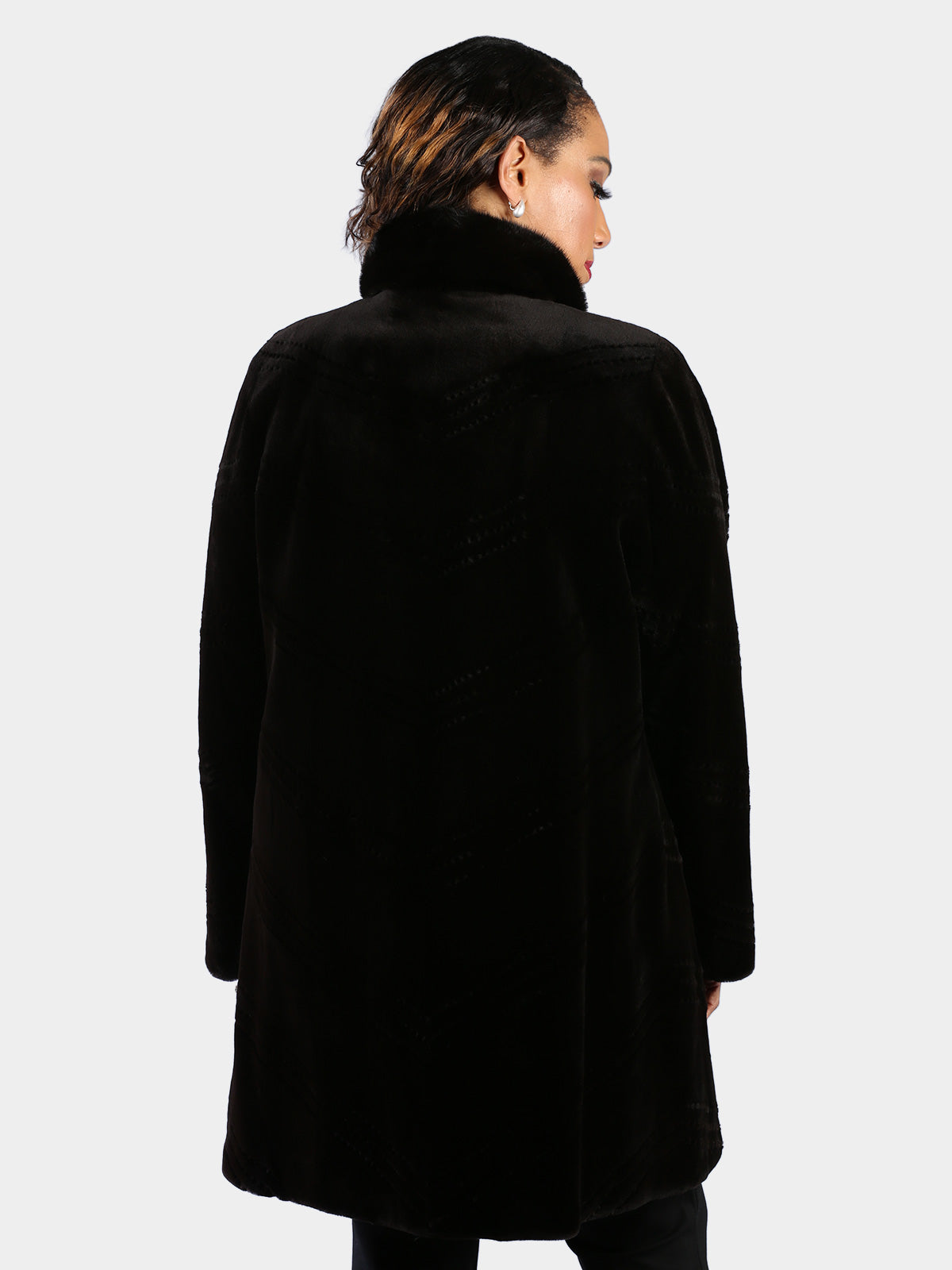 Woman's Dyed Dark Brown Sheared Mink Fur Stroller Reversing to Rain Taffeta